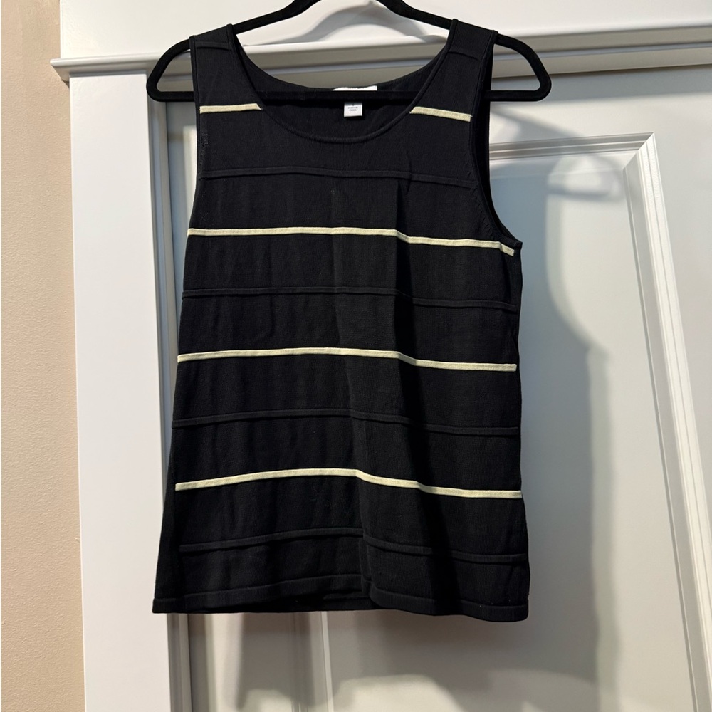 Dressbarn Black Tank Top with sage green Stripes